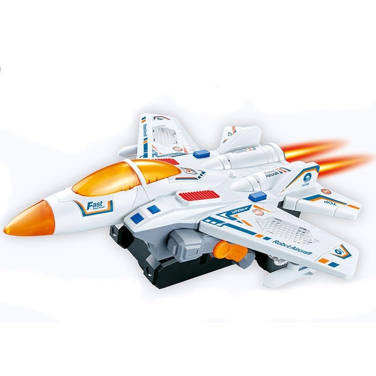 Jet Aircraft & Robot Toy, with 3D Light & Sound, 2 in 1 Deformation Bump & Go Transforming Airplane