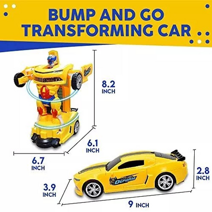 Yellow Robot Car for Kids Deform Car 2-in-1 Toy with Bump & Go Action, 3D Lights, Music