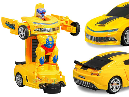 Yellow Robot Car for Kids Deform Car 2-in-1 Toy with Bump & Go Action, 3D Lights, Music