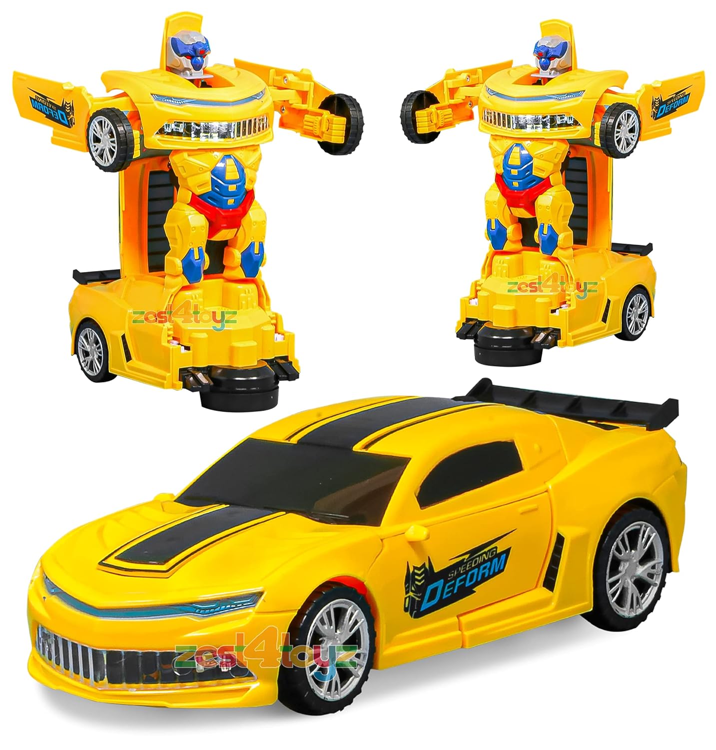 Yellow Robot Car for Kids Deform Car 2-in-1 Toy with Bump & Go Action, 3D Lights, Music