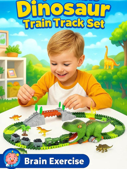 121 Pieces Dinosaur DIY Track Race Toy 360 Loop Slide Track Freewheel Diecast Car Double Sliding