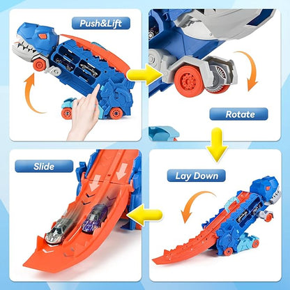Large Dinosaur Truck with 2 Pieces Metal Car Race Truck Transforming into Standing T-rex