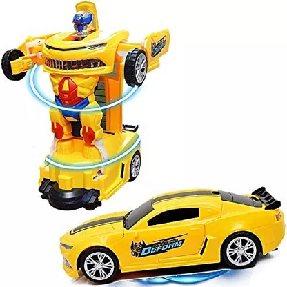 Yellow Robot Car for Kids Deform Car 2-in-1 Toy with Bump & Go Action, 3D Lights, Music