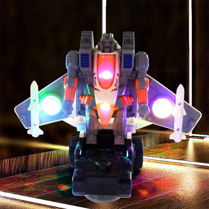 Jet Aircraft & Robot Toy, with 3D Light & Sound, 2 in 1 Deformation Bump & Go Transforming Airplane