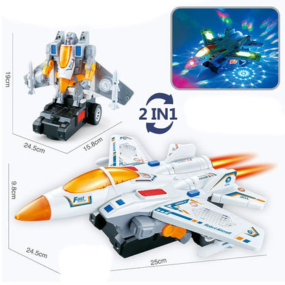 Jet Aircraft & Robot Toy, with 3D Light & Sound, 2 in 1 Deformation Bump & Go Transforming Airplane
